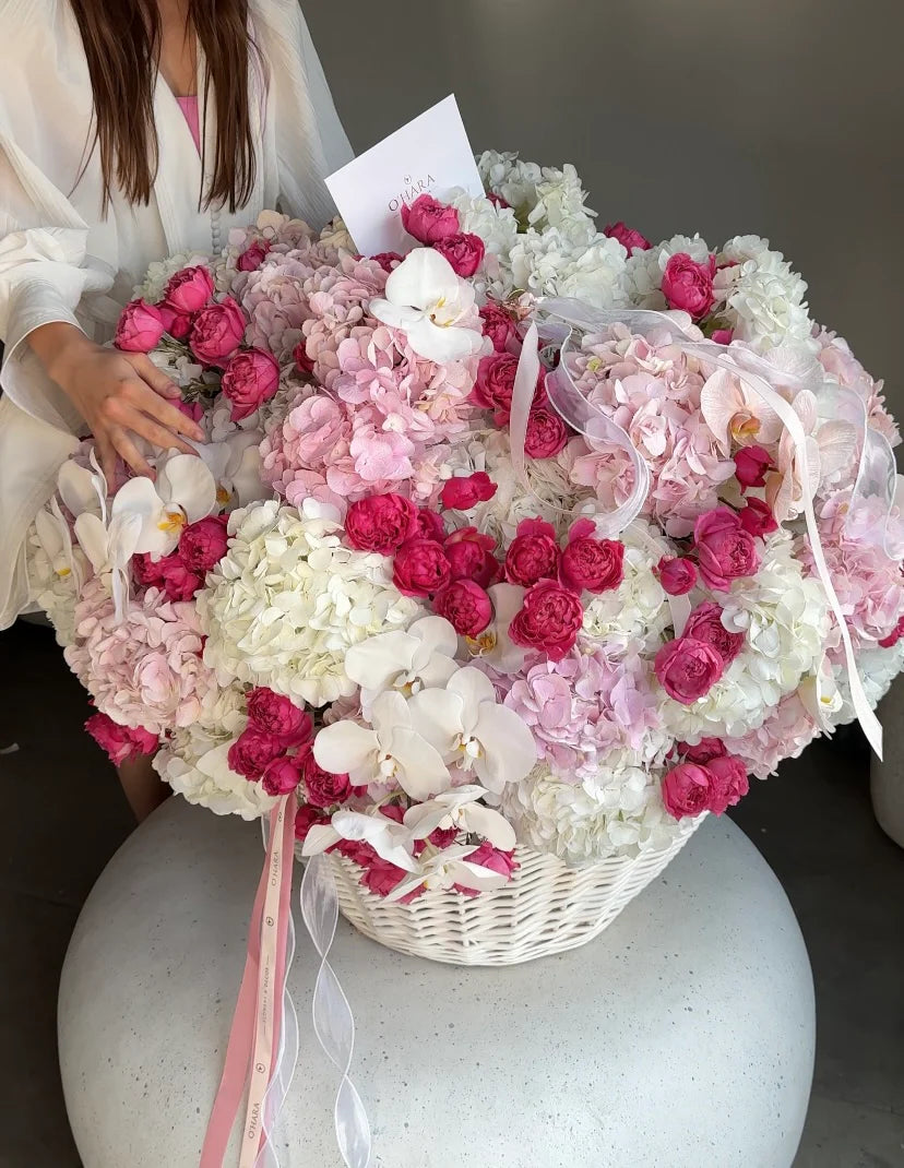 Blush & Snow Floral Basket