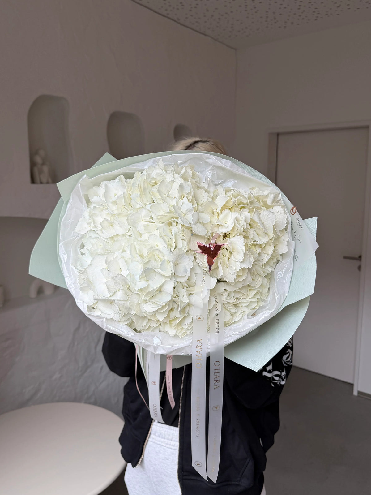 Snow Hydrangea Luxe bouquet by O'Hara Florist, same-day flower delivery in Los Angeleshero_slide