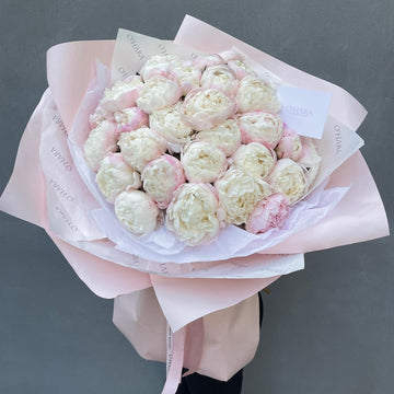Pink and white peony bouquet by O'Hara Florist, Los Angeles