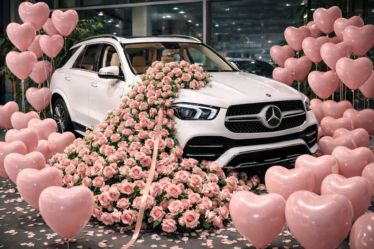 Pink rose carpet and heart balloon installation by O'Hara Florist, Los Angeleshero_slide