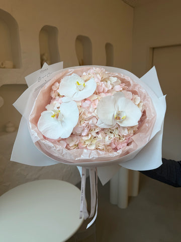 Pink cloud & Orchids bouquet, view 2 – O'Hara Florist West LA