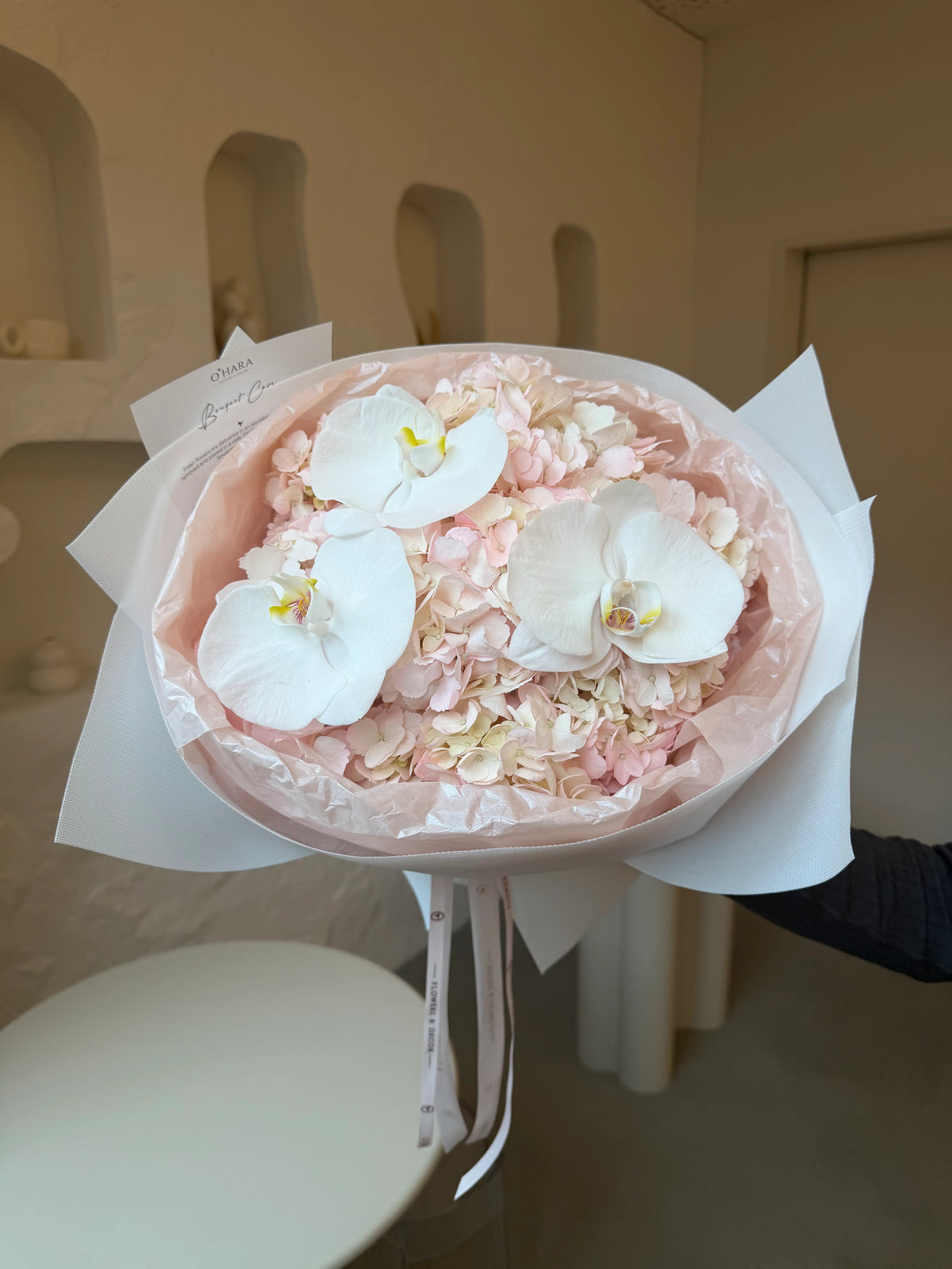 Pink cloud & Orchids bouquet, view 2 – O'Hara Florist West LAhero_slide