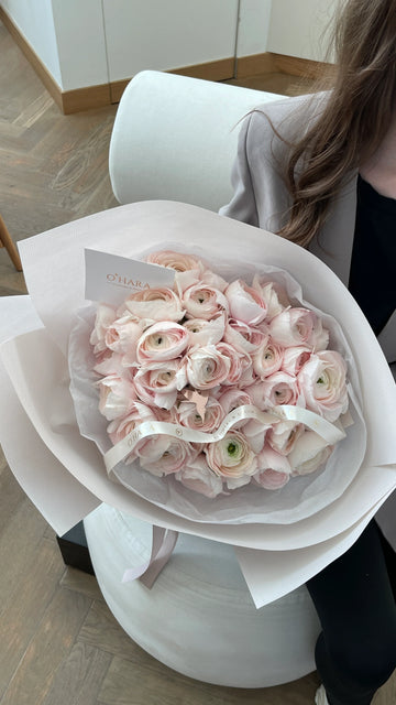 Pink ranunculus bouquet by O'Hara Florist, Los Angeles