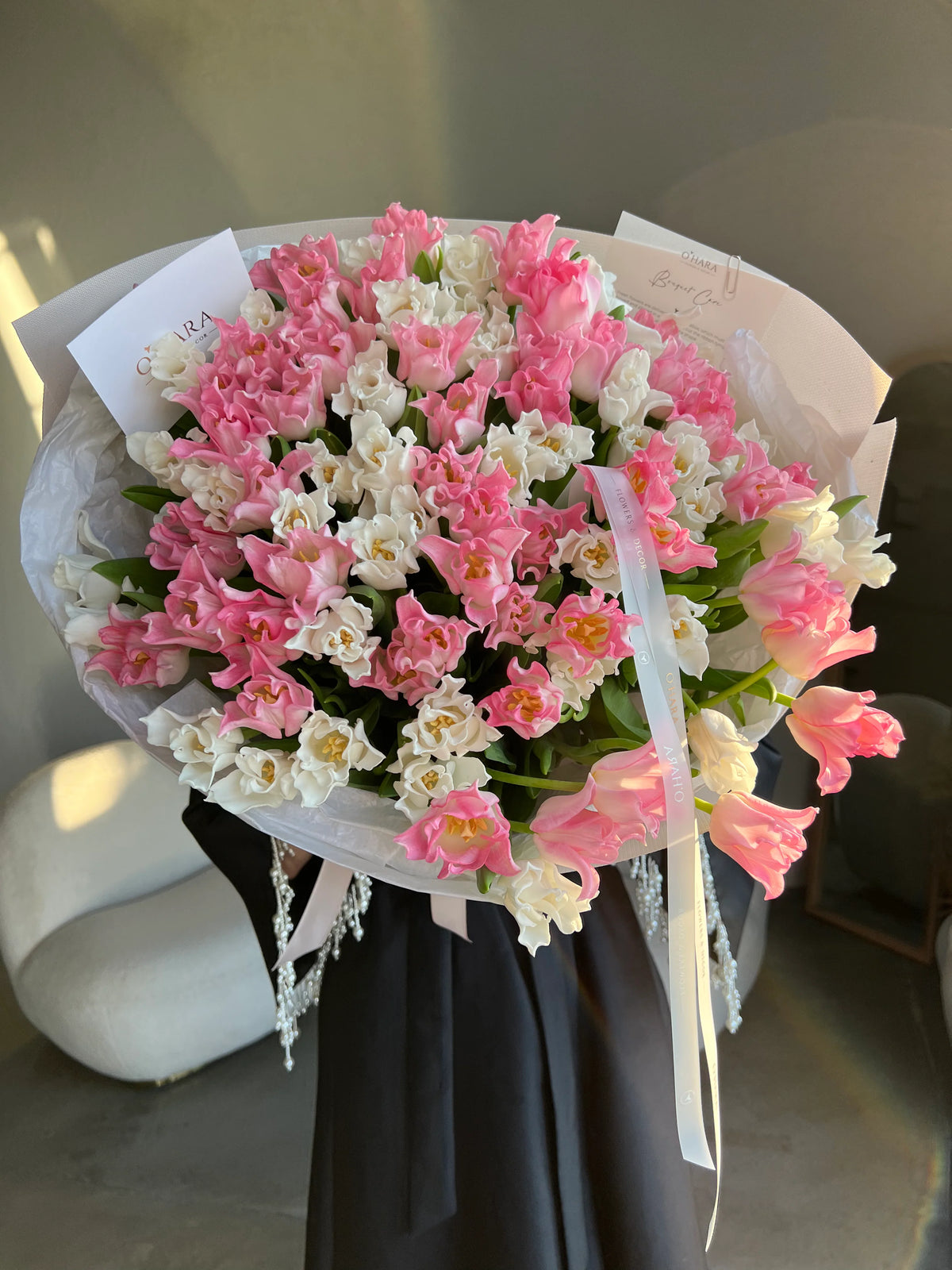 Pink and White Tulips Bouquet, view 2 – O'Hara Florist West LAhero_slide